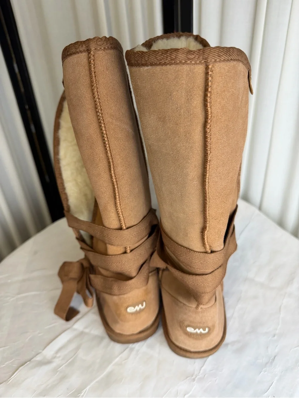 Emu Chestnut Suede Lace-Up Shearling Boots